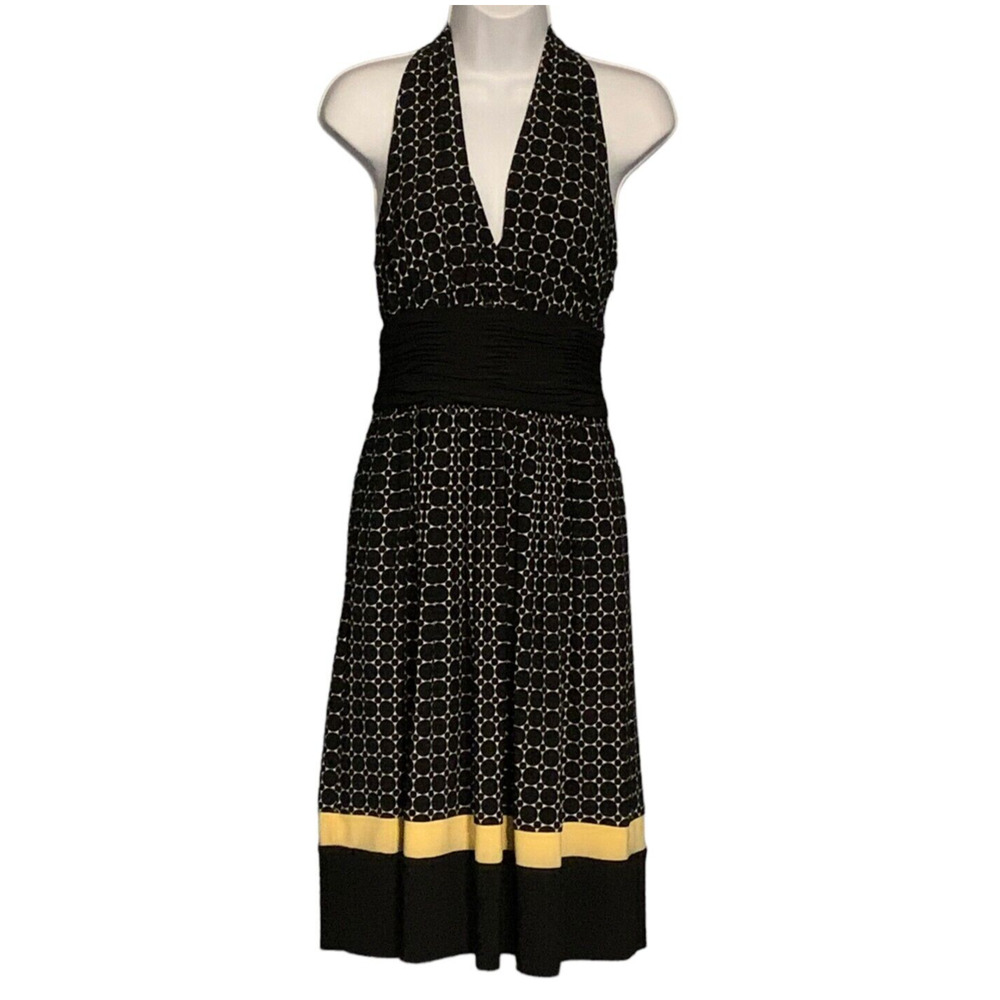 Vintage Evan Picone Riviera Nights Halter Dress Black Dot Pockets NWT Size 6